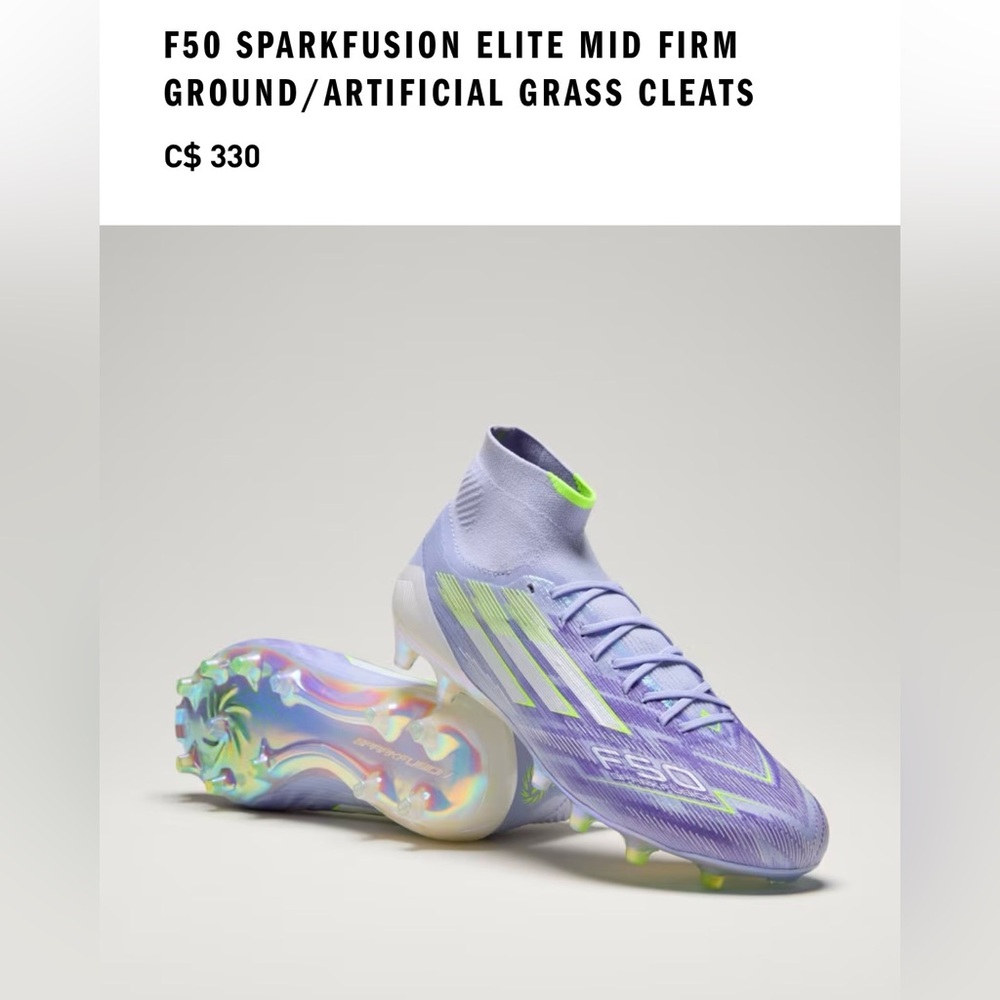 Adidas F50 Spark Fusion Elite -  Lavender Soccer Cleats with Neon Lime Accents